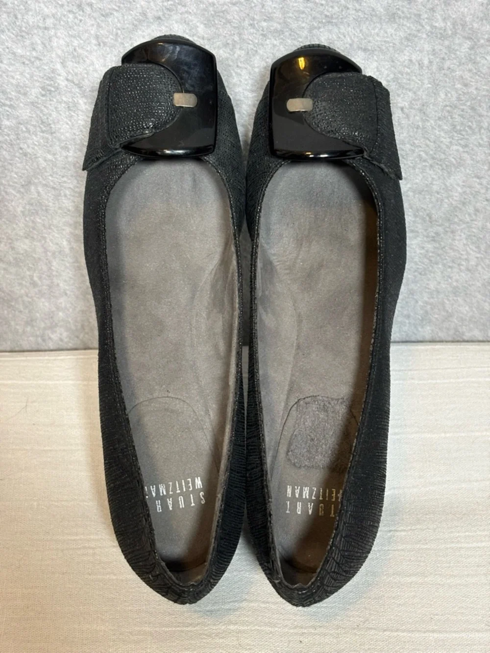 Stuart Weitzman Bucalina Textured Buckle Wedge Shoes-Black-Women Size 6.5 - Picture 10 of 11